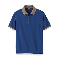 Paul Fredrick Men's Cotton Quarter Zip Polo, Size XL Tall Blue