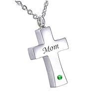 misyou Customized Stainless Steel Memorial May Birthstone Pendant Cremation Cross Pendant Keepsake Necklace （Mom）