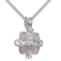 LBG 925 Sterling Silver Natural Diamond & Opal Womens Vintage Pendant & Chain - Choice of Chain lengths