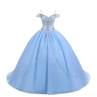 Ball Gown Quinceanera Prom Dress 2023 Long Cold Shoulder Tulle Rhinestones