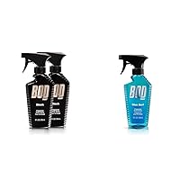 Bod Man Fragrance Body Spray, Black, 8 fl oz (Pack of 2) & Blue Surf, 8 Fl Oz
