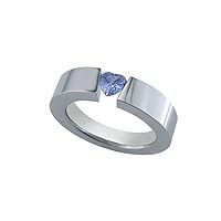 Coeur Bleu-Titanium Ring with Tension Set Heart Shaped Blue Topaz