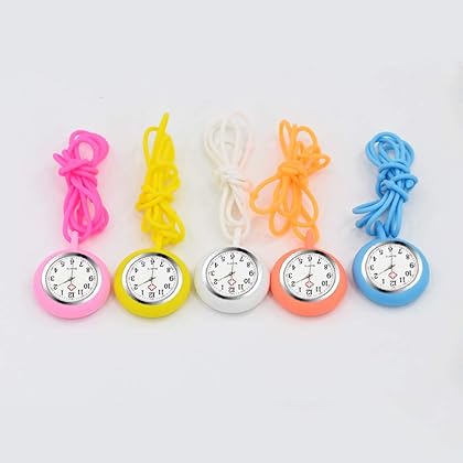 Hemobllo Nurse Watch Mini Cartoon Lanyard Watch Colorful Round Rope Hanging Watch Silicone Quartz Watch Medical Doctor Lapel Watch (White)