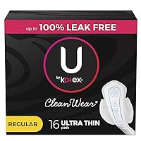 CleanWear Ultra Thin Feminine Pads with Wings, Regular Absorbency, 16 Count