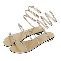 Summer Women Ankle Strap Beach Heel Crystal Sandals Lady Strap Open Toe Shoes Party Slipper Plus Size Gold 6.5