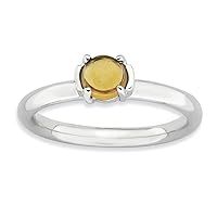 2.5mm 925 Sterling Silver Polished Prong set Citrine Rhodium Plated Ring Jewelry Gifts for Women - Ring Size Options: 10 5 6 7 8 9