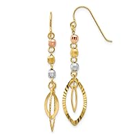 14ct Tri Color Faceted Textured Polished Shepherd hook Gold Bead and Yellow Oval Long Drop Dangle Earrings Measures 38x8mm Wide Jewelry for Women