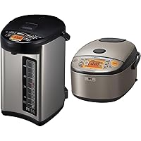 Zojirushi CV-JAC50XB, VE Hybrid Water Boiler & Warmer, 5.0 Liter, Stainless Black, Made in Japan & NP-HCC10XH Induction Heating System Rice Cooker and Warmer, 1 L, Stainless Dark Gray