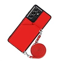 Strap Case for Samsung Galaxy A53 A33 A73 A13 A12 S21 Plus S20 FE Note 20 S22 Ultra Wallet Card Leather Crossbody Necklace Cover,red,A33 5G