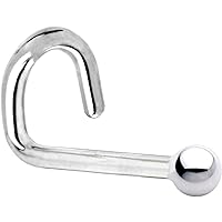 Body Candy Solid 14k White Gold 1.5mm Ball Left Nose Stud Screw Ring 20 Gauge 1/4