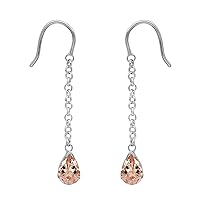 925 Sterling Silver 6X4MM Pear Morganite Gemstone Long Chain Dangle Women Earring Jewelry