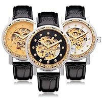 Luxury Heavy Jewelry Bezel See Through Gold Face Automatic Watch Men Watch Skeleton White