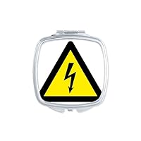 Warning Symbol Yellow Black Electric Shock Triangle Mirror Portable Compact Pocket Makeup Double Sided Glass