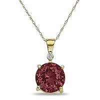 The Diamond Deal 10k Yellow Or White Gold Lab-Created Red Garnet Solitaire Pendant For Women |January Birthstone Gemstone Pendant | Accented Diamond Pendant For Women | With 18 inch Gold Chain