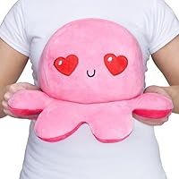 TeeTurtle - Original Reversible Big Octopus Plushie - Pink Heart Eyes + Fire Eyes - Huggable and Soft Sensory Fidget Toy Stuffed Animals That Show Your Mood - Perfect for Valentine's Day!