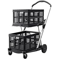 CLAX® The Original | Made in Germany | Multi Use Functional Collapsible Carts | Mobile Folding Trolley | Storage Cart Wagon | Shopping Cart with 2 Storage Crates (Black)