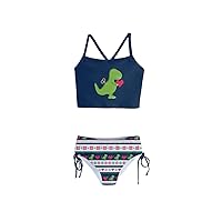 PattyCandy Little/Big Girls Dinosaurs Roar Pattern Party Kids Tankini Swimsuit Swimwear for 2Y-13Y