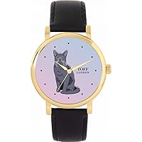 Russian Blue Cat Watch Ladies 38mm Case 3atm Water Resistant Custom Designed Quartz Movement Luxury Fashionable