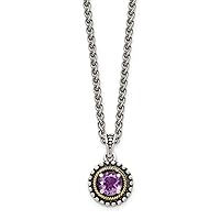 9.75mm 925 Sterling Silver With 14k Accent Amethyst Necklace Jewelry for Women