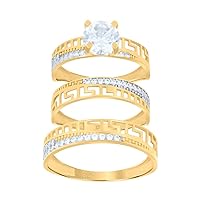 14k Two tone Gold CZ Cubic Zirconia Simulated Diamond Greek Key His & Hers Trio Ring Set Measures 6.5mm Long Jewelry for Women