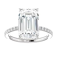 Emerald Cut Moissanite Engagement Rings, 3.0 Carat Colorless VVS1 Clarity, 18K White Gold Setting