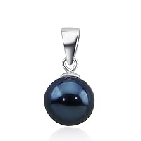 AA+ 7.0-7.5 mm Black Akoya Cultured Pearl Pendant Round Sterling Silver, Pendant Only Jewelry for Women