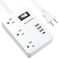 2 Prong Power Strip with USB-C, ROOTOMA 2 Prong to 3 Prong Outlet Adapter, 1080J 2 Prong Surge Protected with 3 Outlet & 4 USB, 3 Prong Adapter 4ft, for Polarized Two Prong Outlet, Old House, White