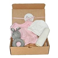 Organic Baby Gift Box Under $60 - Newborn Essentials and Bunny Rattle - Pink