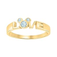 Mickey Mouse Love Round Gemstone 14K Yellow Gold Over .925 Sterling Silver Engagement Ring For Women's.