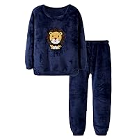 Autumn Winter Coral Fleece Girls Boys Pajamas Kids Flannel Sleepwear Soft Pajamas Set Warm Loungewear 2 Piece