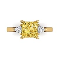 Clara Pucci 2.37ct Princess Trillion cut 3 stone Solitaire Natural Orange Citrine designer Modern Statement Ring Solid 14k Yellow Gold