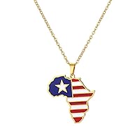 Liberia Map and Flag Pendant Necklace - Dripping Oil Flag Tribal Style Unisex Clavicle Chain Ethnic Patriotic Charm