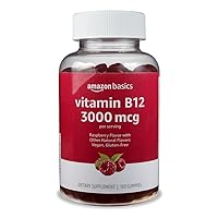 Amazon Basics Vitamin B12 3000 mcg Gummies, Normal Energy Production and Metabolism, Immune System Support, Raspberry, 200 Count (2 Packs of 100), 2 per serving