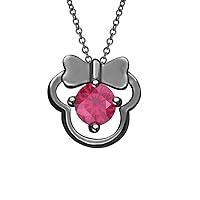 Shimmering Minnie Mouse Pendant Necklace in in Round Gemstone 14k Black Gold Over Sterling Silver for Girl's
