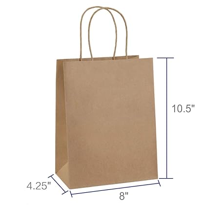 BagDream Paper Gift Bags 8x4.25x10.5 100Pcs Gift Bags Medium Size, Brown Paper Bags with Handles Bulk Wedding Party Favor Bags, Kraft Bags, Grocery Shopping Bags, Retail Merchandise Bags Gift Sacks