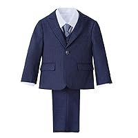 Dressy Daisy 5 Pieces Boys Tuxedo Suit Set Formal Outfit Wear with Blazer & Vest for Baby, Toddler and Kids, Blue/Navy
