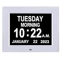 TMC [Newest Version Digital Day Calendar Clock -Extra Large Date Day Time of Week Clock with 12 Alarm Options for Seniors, Elderly, Dementia, Alzheimer (8-inch)