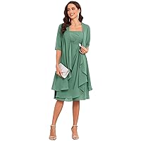 TORYEMY Mother of The Bride Dresses with Jacket 2 Pieces Half Sleeve Knee Length Chiffon Mother Groom Dress