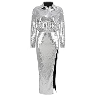 HOT FASHIONISTA Linda Long Sleeve Sequin Two Piece Maxi Dress