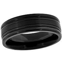 Stainless Steel Mens Black Grooved Comfort fit Fashion Band Ring Jewelry for Men - Ring Size Options: 10 11 12 13 14 7 8 9