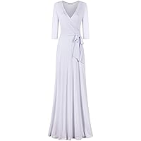 Women's 3/4 Sleeve Deep V-Neck Maxi Faux Wrap Solid Plus Size Dress c1a3 White 2X