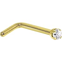 Body Candy Solid 14k Yellow Gold 2mm (0.030 cttw) Genuine Diamond L Shaped Nose Stud Ring 18 Gauge 1/4