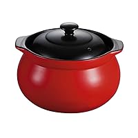 Deep clay pot with lid, round pattern ceramic ceramic casserole, stock pot cookware yellow 3.17 qt (red 3.17 qt) (Red 3.17Quart)