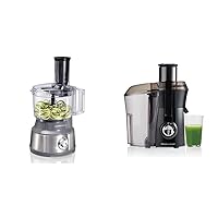 Hamilton Beach 70735 10 Cup Spiralizing Food Processor Vegetable Chopper for Slicing, SILVER & Juicer Machine, Big Mouth Large 3” Feed Chute, 800W Motor, Black