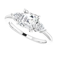 1.00 CT Asscher Colorless Moissanite Engagement Ring, Wedding Bridal Ring Set, Eternity Sterling Silver Solid Diamond Solitaire 4-Prong Anniversary Promise Ring for Her