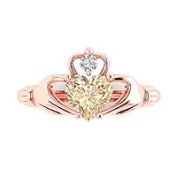 Clara Pucci 1.65 ct Heart Cut Irish Celtic Claddagh Solitaire W/Accent Natural Morganite Anniversary Promise Bridal ring 18K Rose Gold