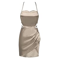 TiaoBug Women's Sexy Satin Bodycon Dress Night Out Club Party Spaghetti Straps Lace Up Backless Dresses