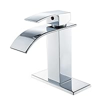 VOTON Bathroom Faucets Chrome Modern Waterfall Bathroom Sink Faucet Single Handle Bathroom Faucet for 1 or 3 Holes with Deck Plate, Rv Sink Camper Farmhouse Bathroom Utility Remodel Faucet