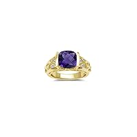 0.28 Cts Diamond & 1.58 Cts Amethyst Ring in 14K Yellow Gold