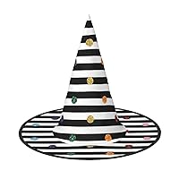 Mqgmzrainbow Polka Dot Stripe Black And White Print Enchantingly Halloween Witch Hat Cute Foldable Pointed Novelty Witch Hat Kids Adults